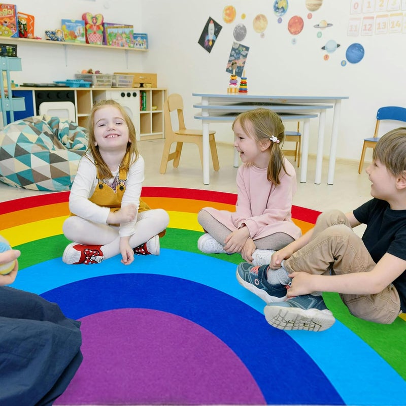 ABREEZE Rainbow Area Rug 5.3'X10', Half Circle Rainbow Washable Kids Rug Non-Slip Backing Colorful Floor Rug Area Rug Carpet for Room Girls Kids Nursery - Image 3